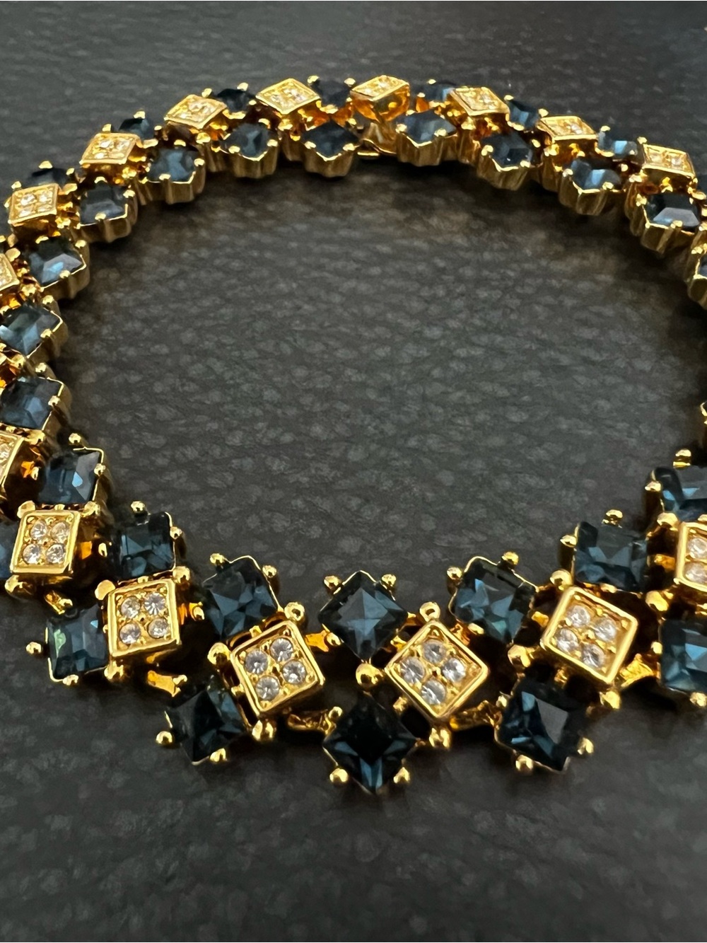 Gold-Tone Bracelet with Dark Blue Stones and Clear Crystal Accents